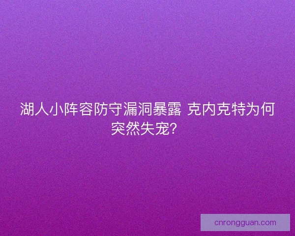 湖人小阵容防守漏洞暴露 克内克特为何突然失宠？